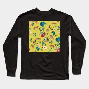 Tigers with Flowers and Leaves Long Sleeve T-Shirt